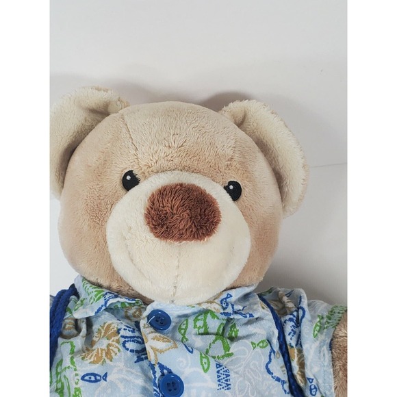 Build a bear Workshop bear with fish Hawaiian shirt drawstring bag and phone - Picture 7 of 11